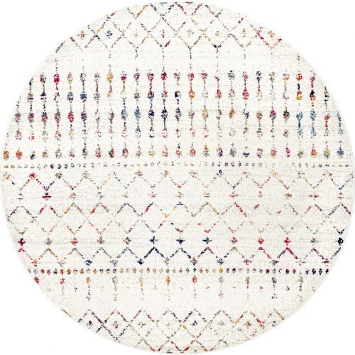 Isolated view of Light Multicolor Round Moroccan Trellis Rug, showcasing its design