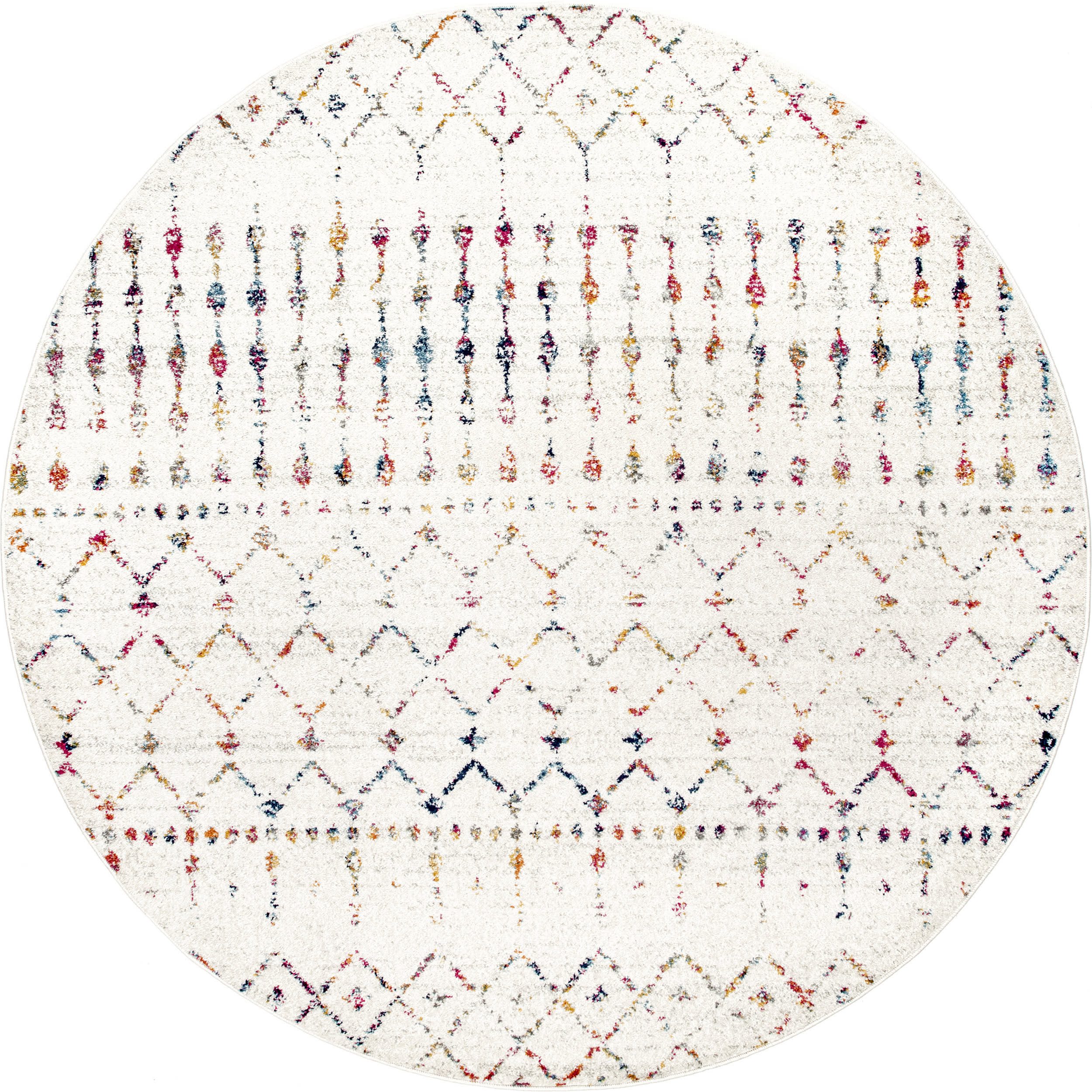 760c096cfcb06cc76ee4d2e053625b9ae817f217 Isolated view of Light Multicolor Round Moroccan Trellis Rug, showcasing its design