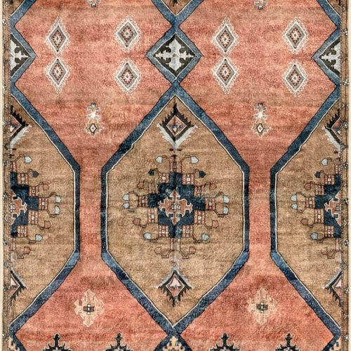 Isolated view of Rust Runner Katana Collage Washable Rug, showcasing its design