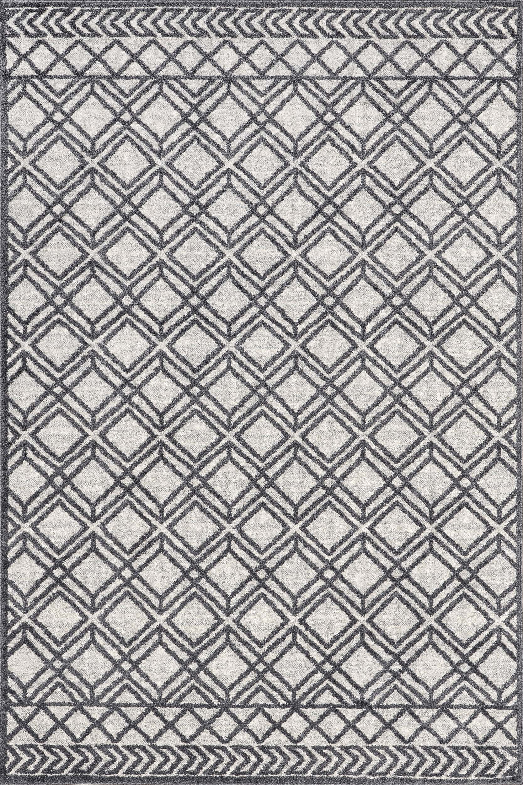 7f4de13b93064baaf90085870604b70543bb5b49 Isolated view of Dark Grey Rectangle Evalina Moroccan Trellis Rug, showcasing its design