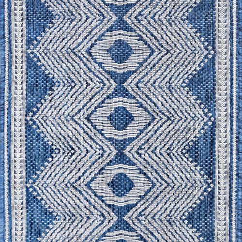Isolated view of Blue Runner Iris Totem Indoor/Outdoor Flatweave Rug, showcasing its design