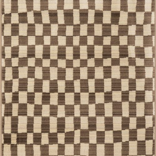 Isolated view of Brown Runner Rasali Checkered Box Rug, showcasing its design