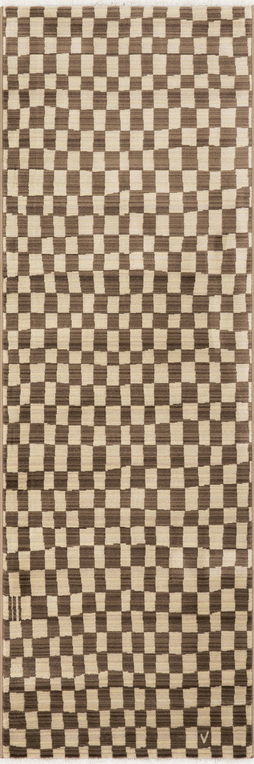 806d34bd5d44040936b3d71de0a118f913f5903c Isolated view of Brown Runner Rasali Checkered Box Rug, showcasing its design