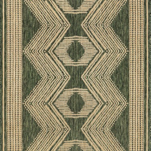 Isolated view of Green Rectangle Iris Totem Indoor/Outdoor Flatweave Rug, showcasing its design