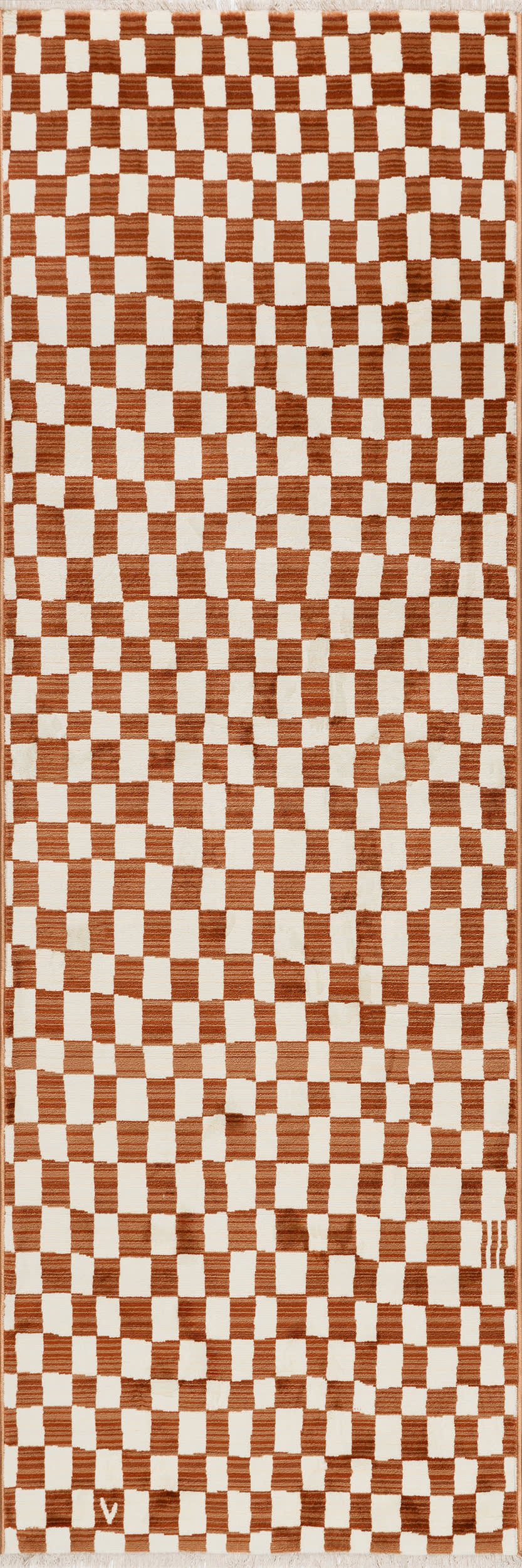 83d30751b04220f20a92f1af01e95a55df6c94cc Isolated view of Orange Runner Rasali Checkered Box Rug, showcasing its design