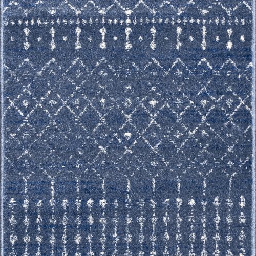 Isolated view of Dark Blue Runner Moroccan Trellis Rug, showcasing its design
