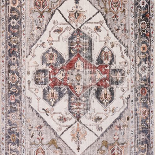 Isolated view of Beige Runner Crystalline Medallion Spill Proof Washable Rug, showcasing its design