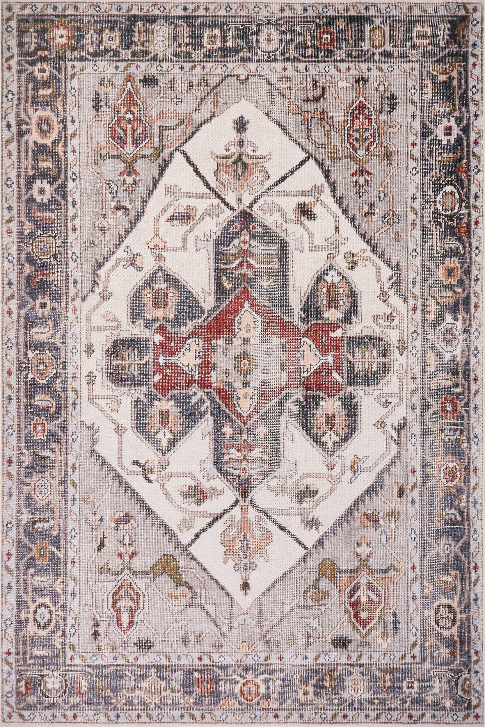 88b3d7af7ba7a59f35f0719c8d0e55e229c96ec3-1 Isolated view of Beige Runner Crystalline Medallion Spill Proof Washable Rug, showcasing its design