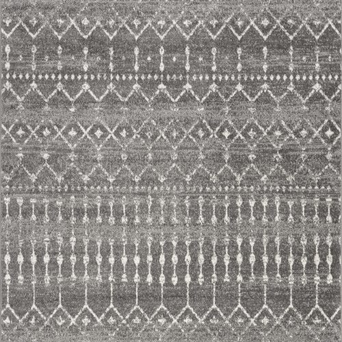 Isolated view of Dark Grey Square Moroccan Trellis Rug, showcasing its design