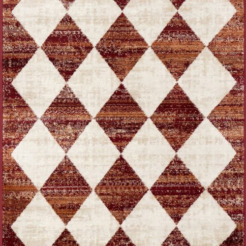 Isolated view of Red Runner Vanni Checkered Fringed Rug, showcasing its design