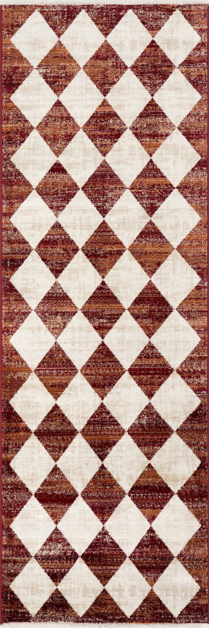 8f3b3da4bce02cb9c8a99ed457300f439dc32dfd Isolated view of Red Runner Vanni Checkered Fringed Rug, showcasing its design