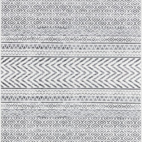 Isolated view of Grey Runner Tribal Banded Spill Proof Washable Rug, showcasing its design