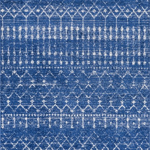 Isolated view of Blue Rectangle Moroccan Trellis Rug, showcasing its design
