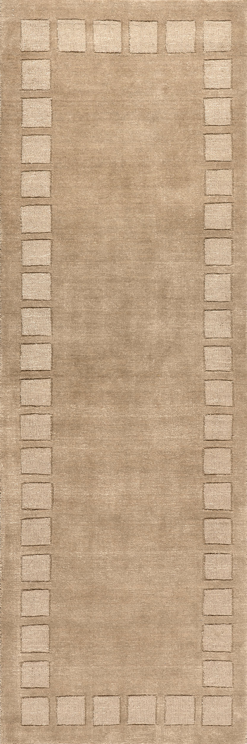 95307b870d47ab1c63abdc5c6b739903fd69776f Isolated view of Fawn Runner Petra High-Low Wool-Blend Rug, showcasing its design