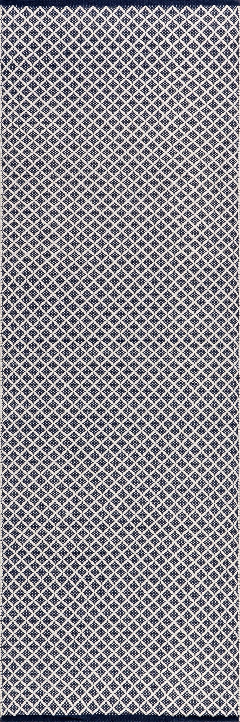 99e669f0a0de0e8a9b24a5d6705fe08821e10d51 Isolated view of Navy Runner Trellis Handwoven Indoor/Outdoor Rug, showcasing its design