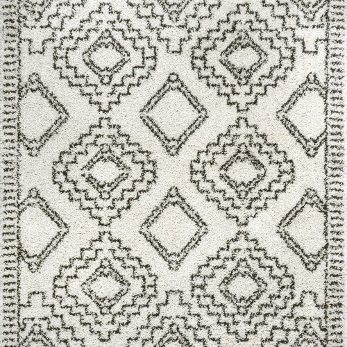 Isolated view of Off White Rectangle Moroccan Trellis Rug, showcasing its design