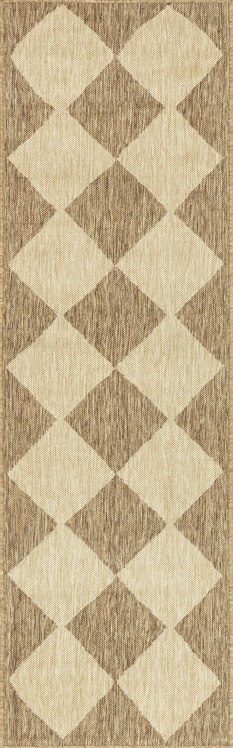 9d7c0c09e1bce7a3d46c9f132db572d239057622_10c1d9d7-05d5-4a4d-ac99-34f19e8dde26 Isolated view of Brown Runner Adelaide Harlequin Indoor/Outdoor Rug, showcasing its design