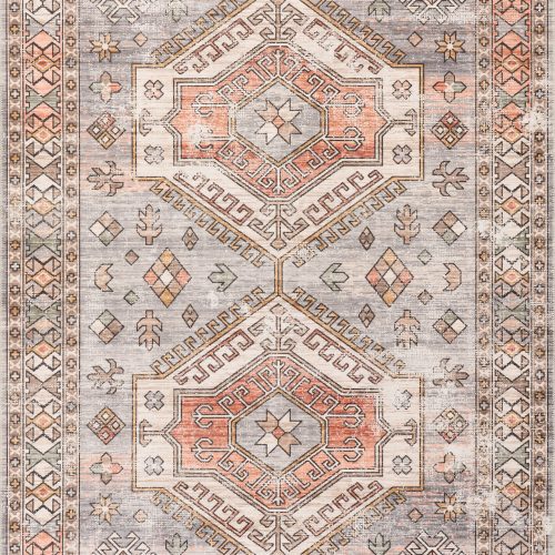 Isolated view of Brick Rectangle Nordic Emblems Spill Proof Washable Rug, showcasing its design