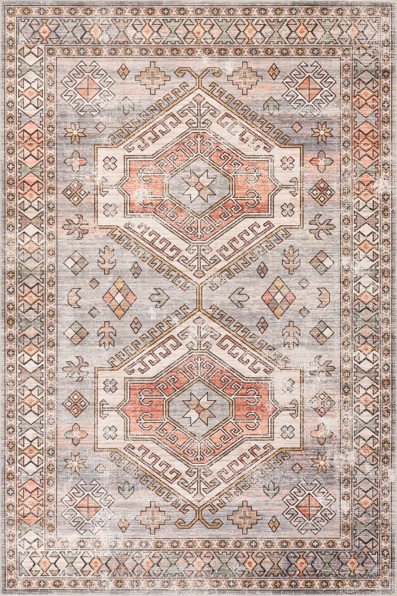 a0efba18f5c5c21746188428034ea7780ab4ee1b Isolated view of Brick Rectangle Nordic Emblems Spill Proof Washable Rug, showcasing its design