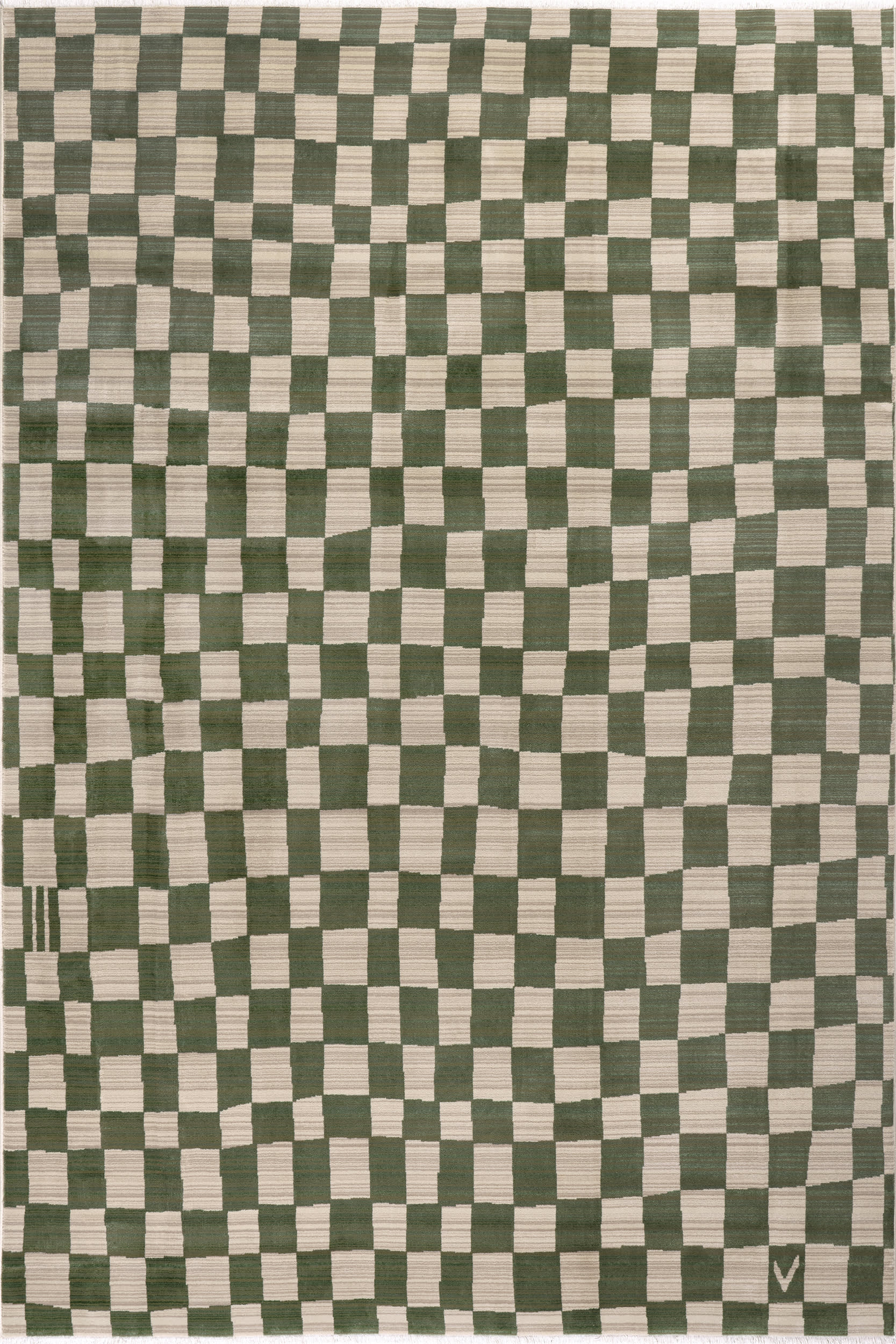 a21aa56ef4d22537c5d565d96a376ff8651eb629 Isolated view of Green Rectangle Rasali Checkered Box Rug, showcasing its design