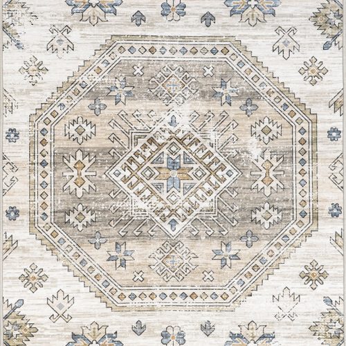 Isolated view of Beige Runner Timeless Charm Spill Proof Washable Rug, showcasing its design