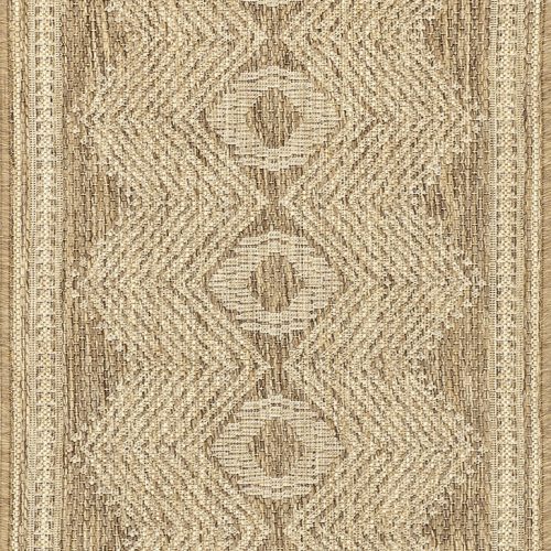 Isolated view of Light Brown Runner Iris Totem Indoor/Outdoor Flatweave Rug, showcasing its design