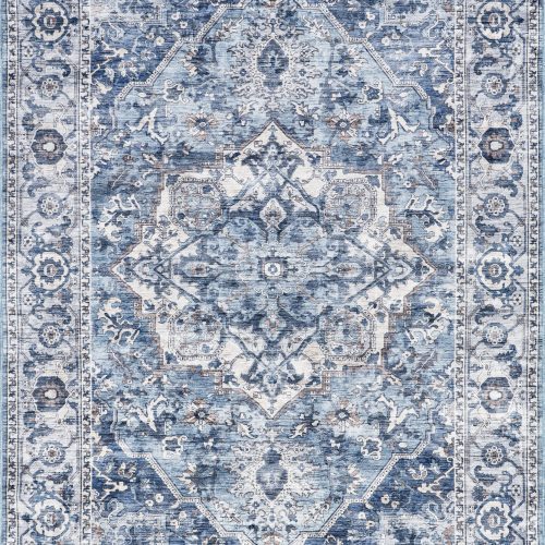 Isolated view of Blue Rectangle Ailish Botanical Washable Rug, showcasing its design