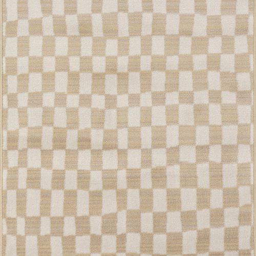 Isolated view of Beige Runner Rasali Checkered Box Rug, showcasing its design
