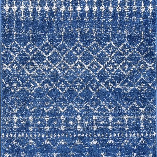 Isolated view of Blue Runner Moroccan Trellis Rug, showcasing its design