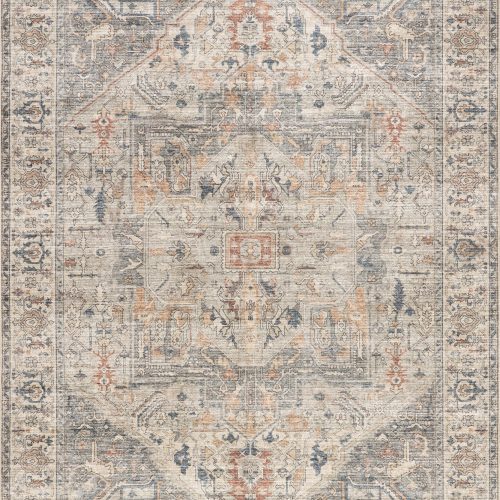 Isolated view of Taupe Rectangle Atrium Medallion Spill Proof Washable Rug, showcasing its design