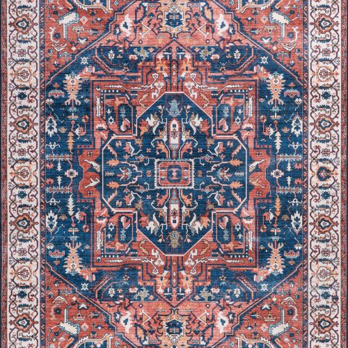Isolated view of Rust Runner Atrium Medallion Spill Proof Washable Rug, showcasing its design