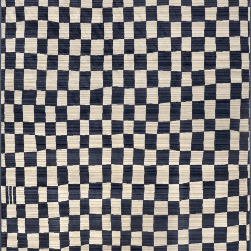 Isolated view of Navy Rectangle Rasali Checkered Box Rug, showcasing its design
