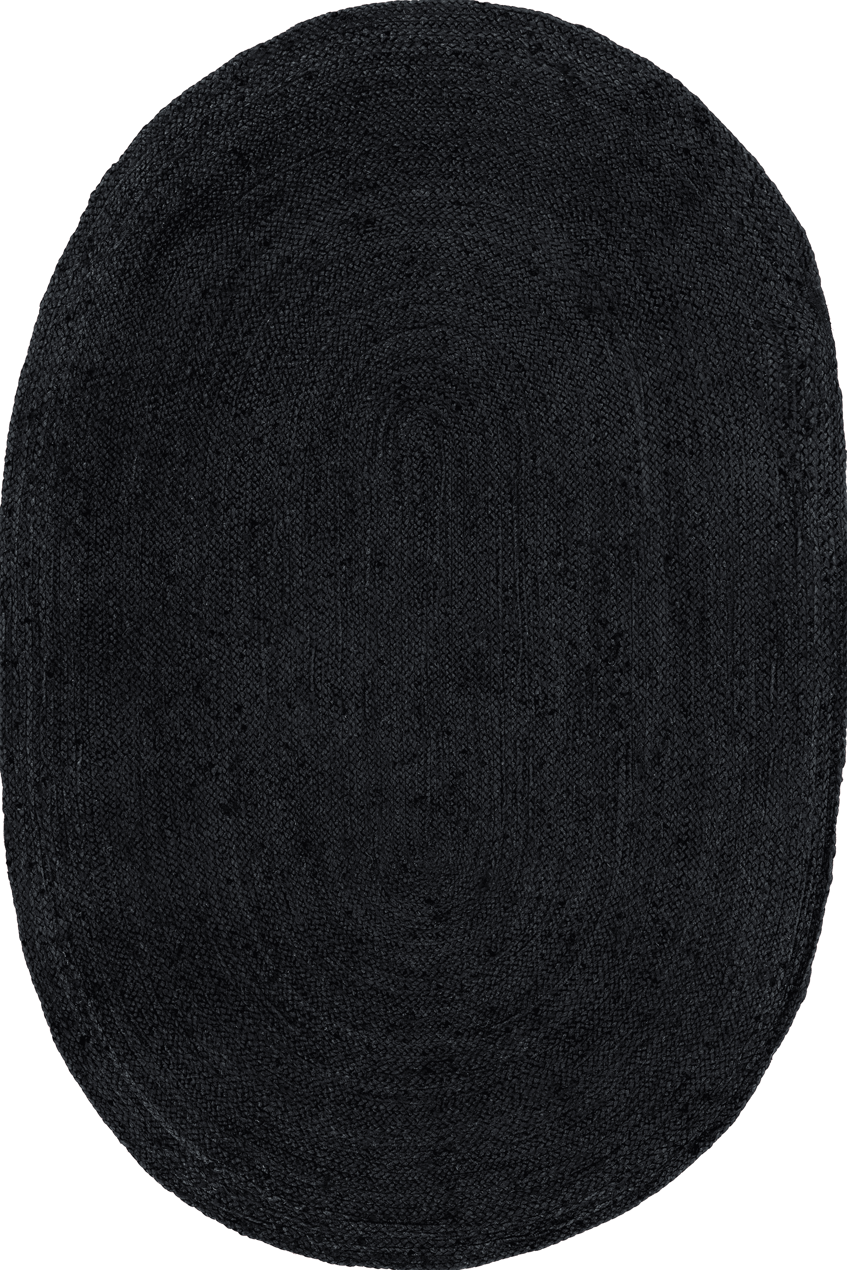 b39d05e997cca52ac407bfb62c97fdb27ec1099a Isolated view of Black Oval Jute Braided Rug, showcasing its design