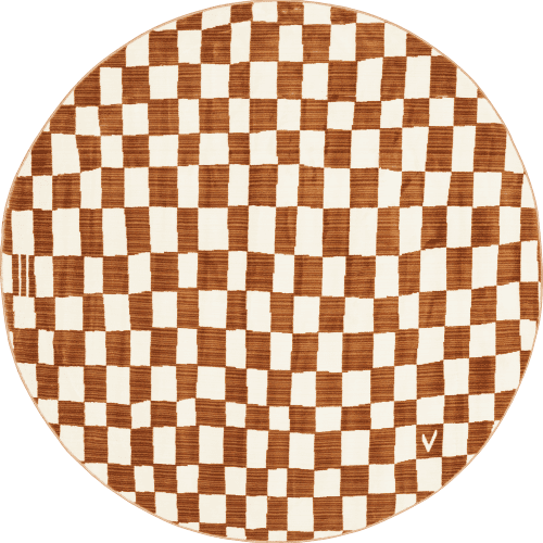 Isolated view of Orange Round Rasali Checkered Box Rug, showcasing its design
