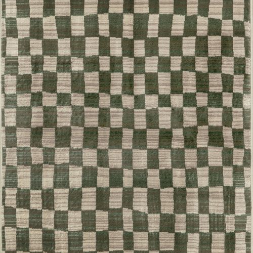 Isolated view of Green Runner Rasali Checkered Box Rug, showcasing its design