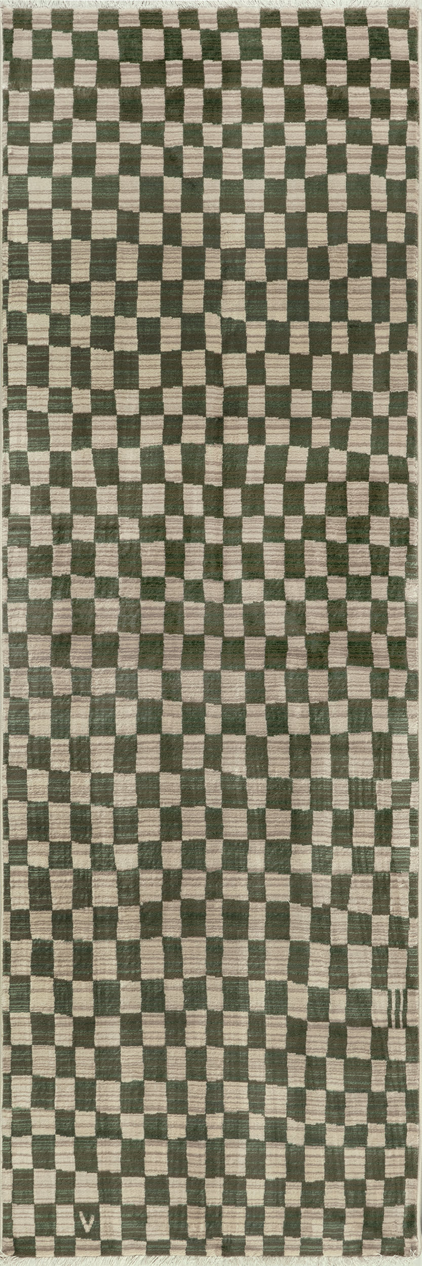 ba1107c7f490773f76959a26cc1b72d1b8278d74 Isolated view of Green Runner Rasali Checkered Box Rug, showcasing its design