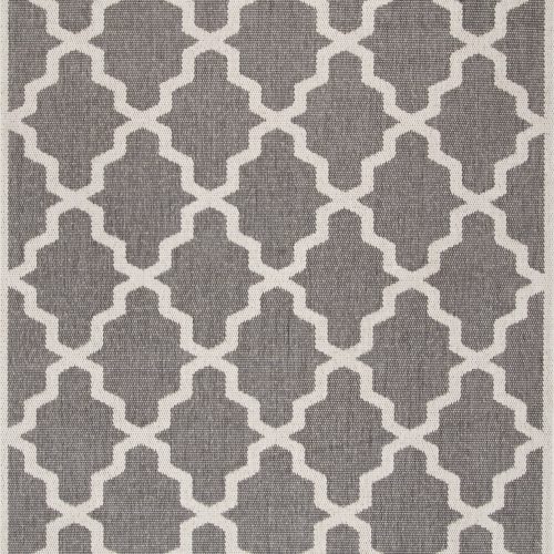 Isolated view of Grey Rectangle Indoor/Outdoor Moroccan Trellis Rug, showcasing its design