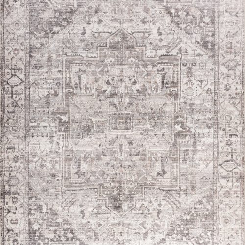 Isolated view of Grey Rectangle Atrium Medallion Spill Proof Washable Rug, showcasing its design