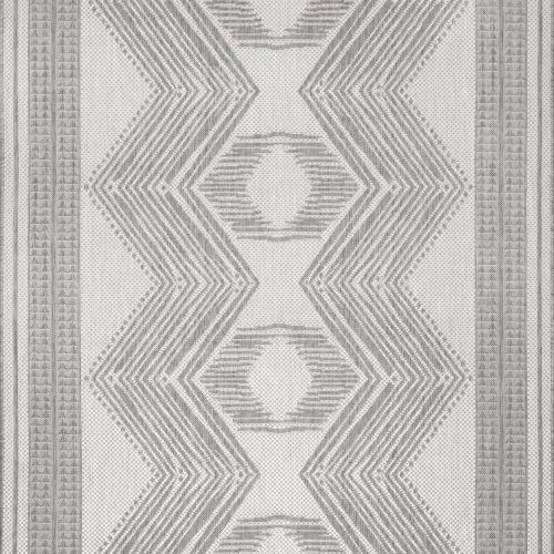 Isolated view of Light Grey Rectangle Iris Totem Indoor/Outdoor Flatweave Rug, showcasing its design
