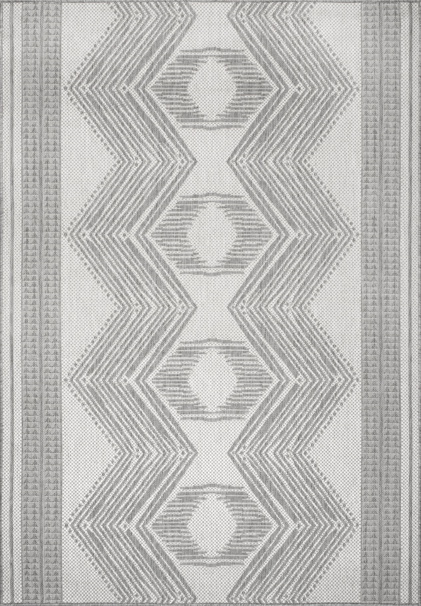 c1a72257cc602ee2daf7d4f8b9fe980f019e6d20_4ab9c728-e3b0-4233-8f31-6c56630aaf26 Isolated view of Light Grey Rectangle Iris Totem Indoor/Outdoor Flatweave Rug, showcasing its design