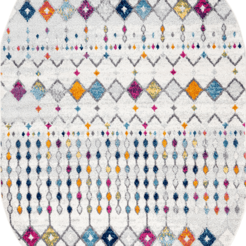 Isolated view of Multicolor Oval Moroccan Trellis Rug, showcasing its design