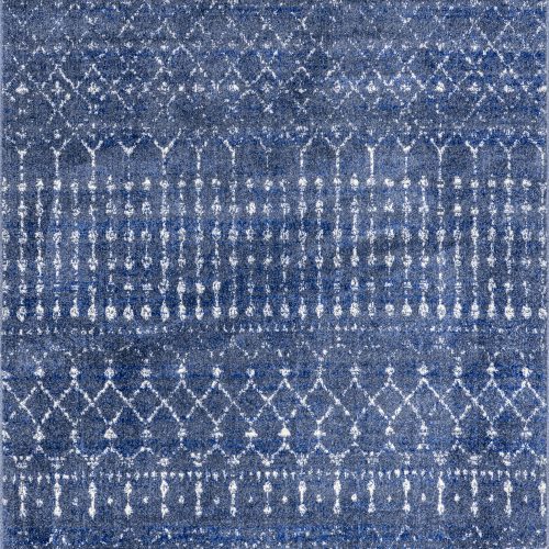 Isolated view of Dark Blue Rectangle Moroccan Trellis Rug, showcasing its design