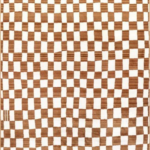 Isolated view of Orange Rectangle Rasali Checkered Box Rug, showcasing its design
