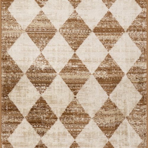 Isolated view of Tan Runner Vanni Checkered Fringed Rug, showcasing its design