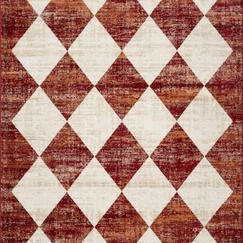 Isolated view of Red Rectangle Vanni Checkered Fringed Rug, showcasing its design