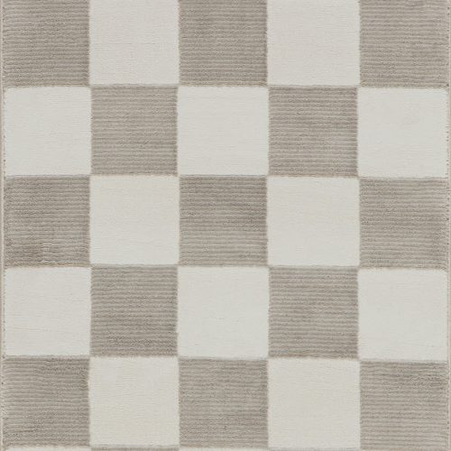 Isolated view of Cream/Grey Runner Maplewood Plush Textured Washable Rug, showcasing its design