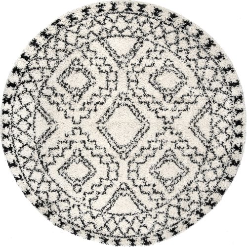 Isolated view of Off White Round Moroccan Trellis Rug, showcasing its design