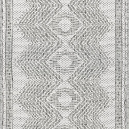 Isolated view of Light Grey Runner Iris Totem Indoor/Outdoor Flatweave Rug, showcasing its design