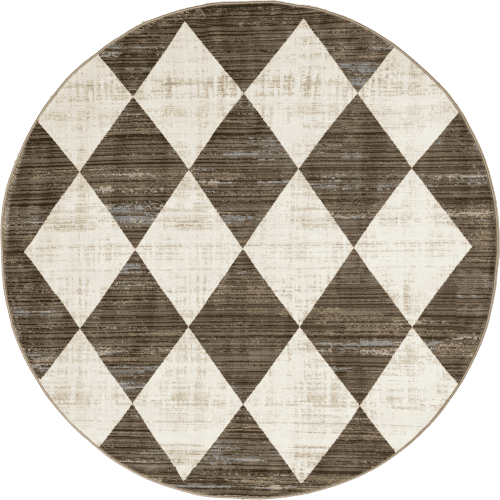 Isolated view of Beige Round Vanni Checkered Fringed Rug, showcasing its design