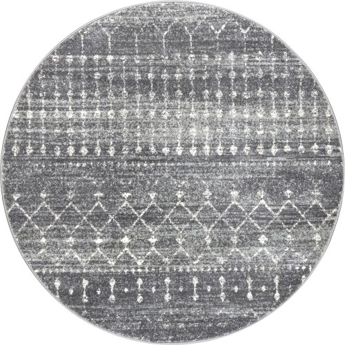 Isolated view of Dark Grey Round Moroccan Trellis Rug, showcasing its design